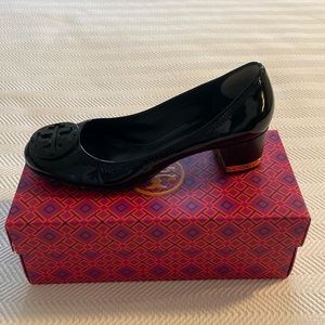 Tory Burch Black Patent Pumps with Gold Accent on Heel